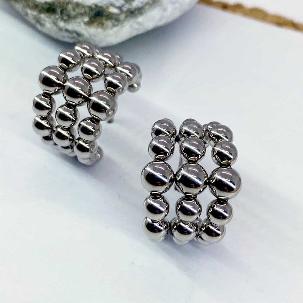 NEW Silver Bubble Hoop Earrings - Picture 3 of 12